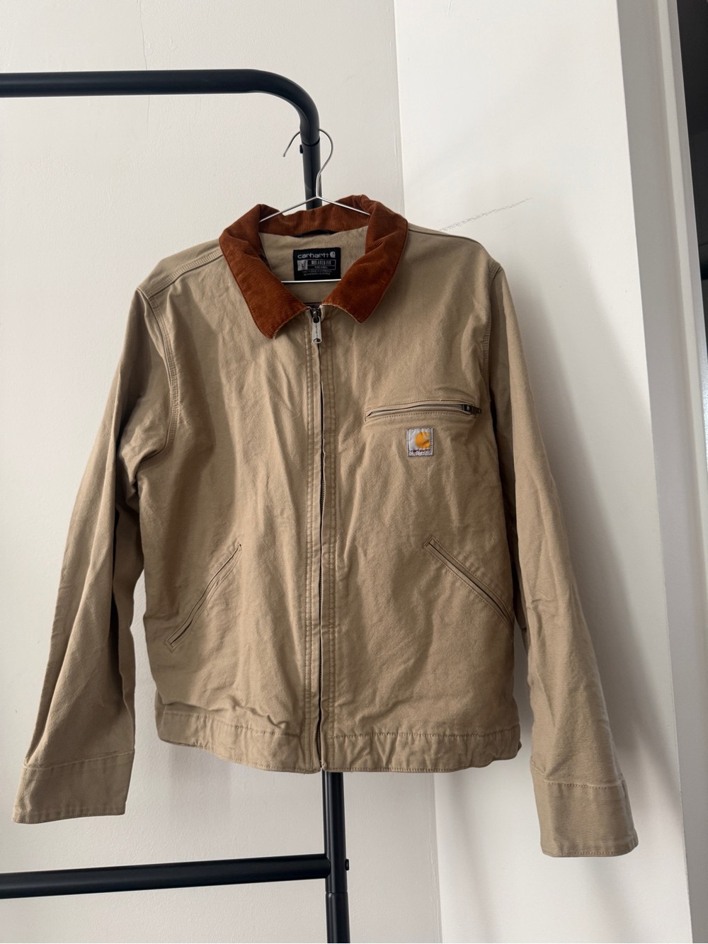 Carhartt Tan Jacket with Brown Corduroy Collar